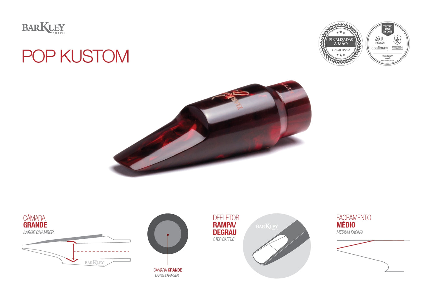 Barkley Pop Kustom Tenor Saxophone Mouthpiece - 8 -red/black